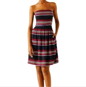 White House Black Market Black Pink Stripe Strapless Pockets‎ Dress Size 6